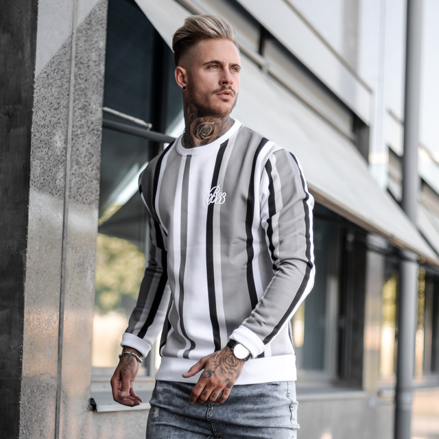 Mahlon Crew Sweater - White/Grey/Black