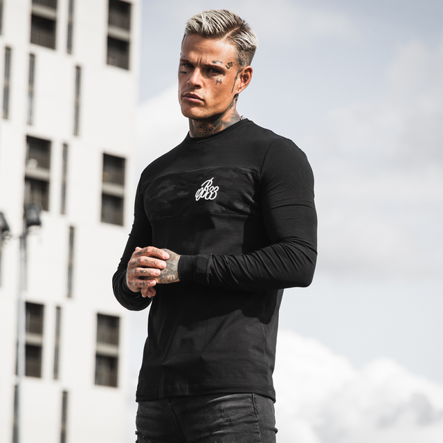 Rokin Long Sleeve Tee - Black/Black Camo