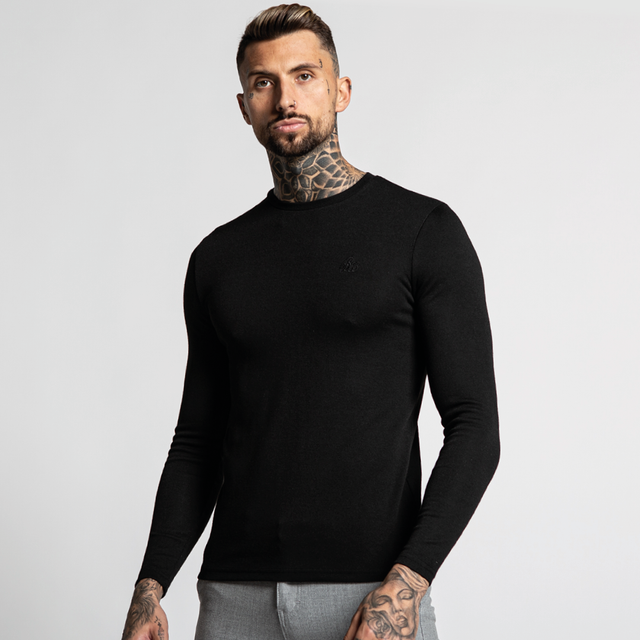Carson Long Sleeve Knitted Tee - Black